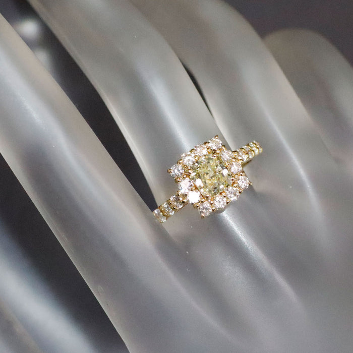 新品 K18YG ラディアントカットダイヤモンド ダイヤモンド リング 1.013ct LY I1 D0.80ct