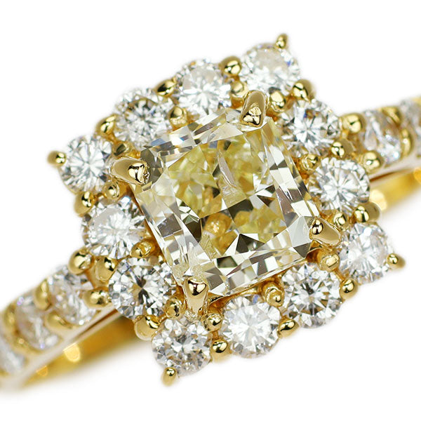 新品 K18YG ラディアントカットダイヤモンド ダイヤモンド リング 1.013ct LY I1 D0.80ct