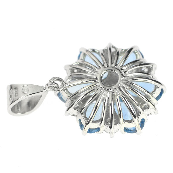 K18WG Aquamarine Diamond Pendant Top Flower 