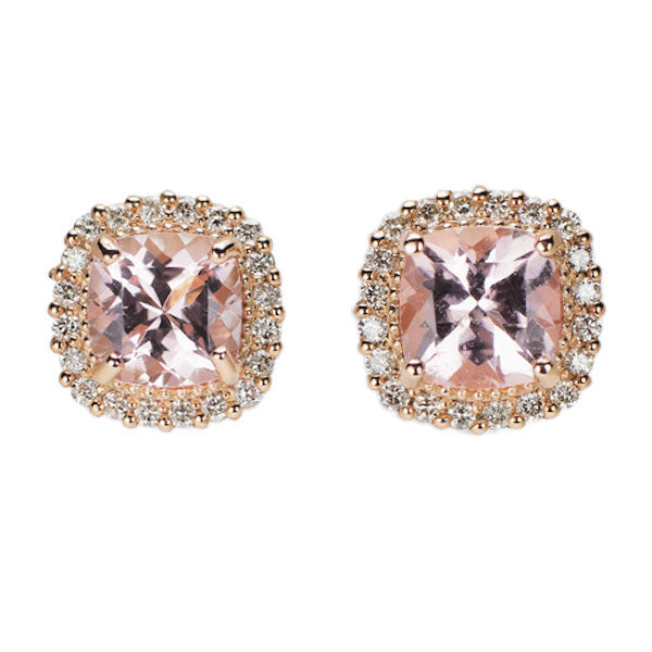 New K18PG Morganite Diamond Earrings 1.60ct D0.24ct 