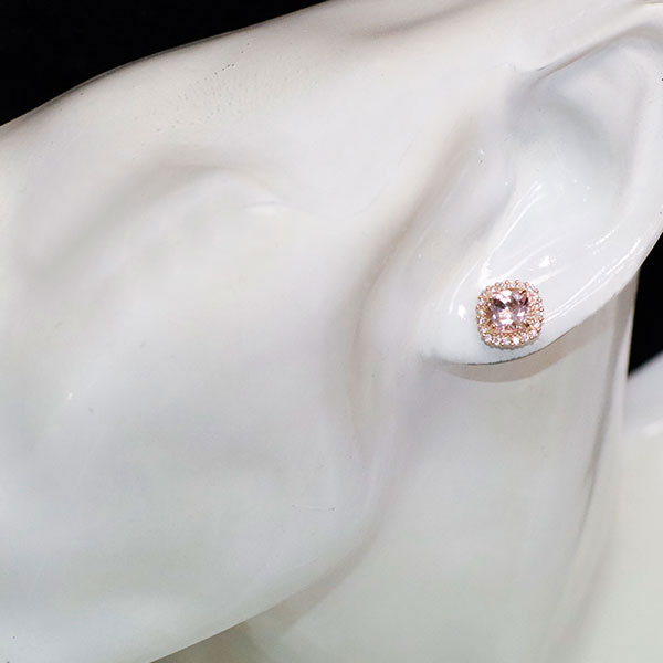 New K18PG Morganite Diamond Earrings 1.60ct D0.24ct 